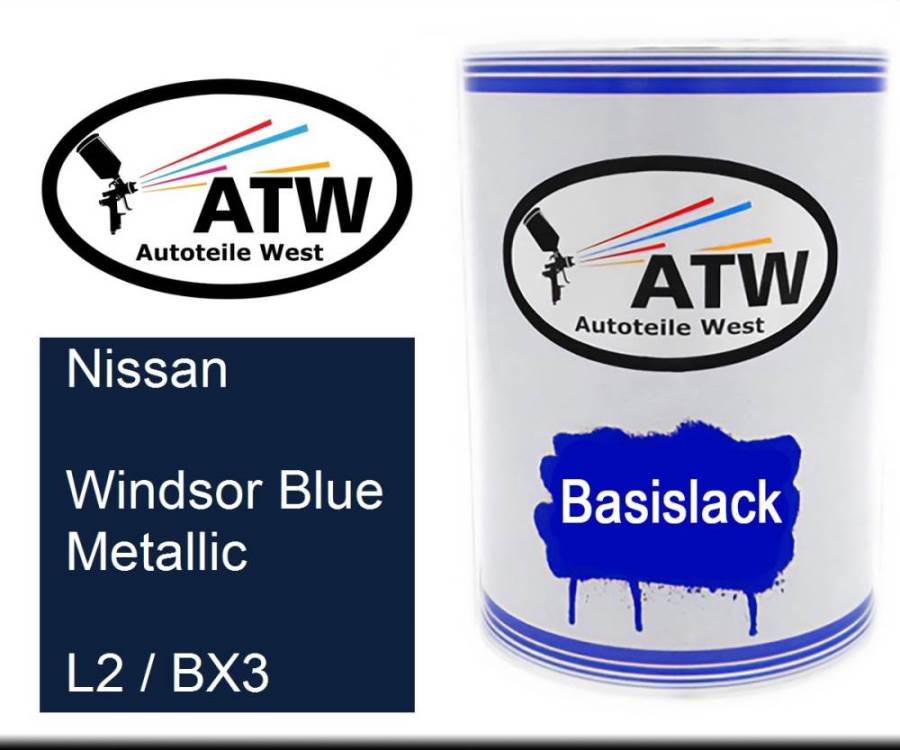 Nissan, Windsor Blue Metallic, L2 / BX3: 500ml Lackdose, von ATW Autoteile West.